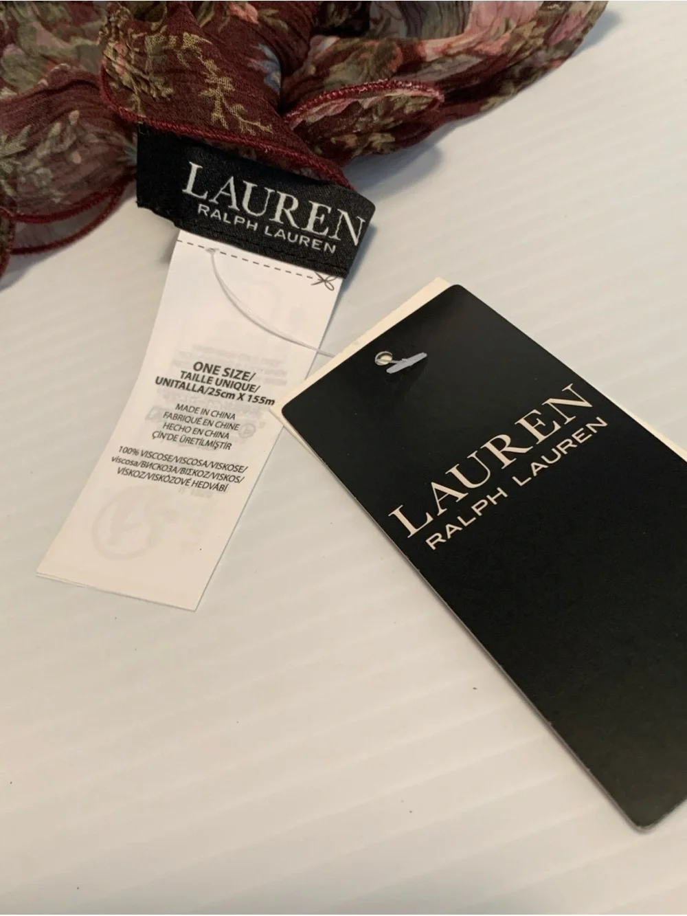 NWT Lauren Ralph Lauren Ruffle Scarf-Wine Burgundy Pinot Noir; 100% Viscose